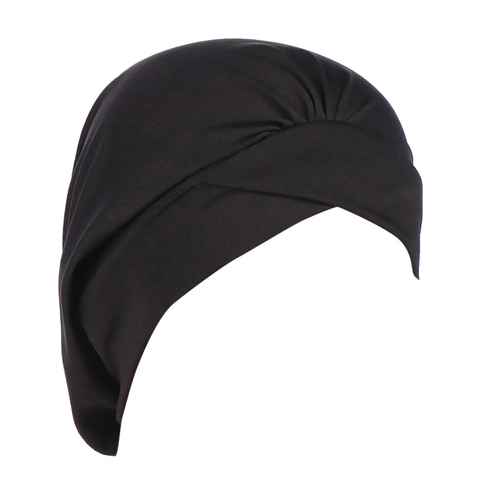 Тюрбан шапочки под хиджаб мусульманские для женщин Musulman Хиджаб внутренний сплошной обертывание кепки turbantes cabeza para las mujeres - Цвет: Черный