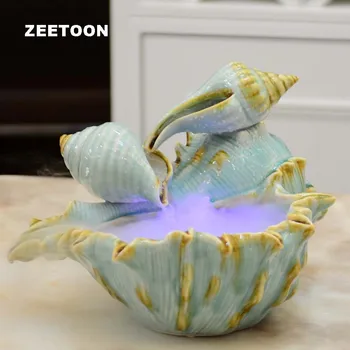 

110-240V Conch Figurines LED Light Mini Water Fountain Humidifier Fish Tank Desktop Feng Shui Lucky Creative Home Decor Atomizer