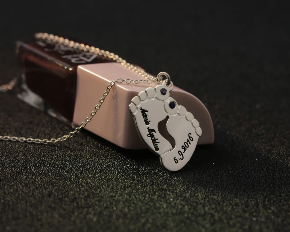 

Ожерелье с двумя именами и выгравированными ножками для девочек, цепочка из серебра «сделай сам» с именем, каменные подвесные украшения, подарок на Рождество, оптовая продажа