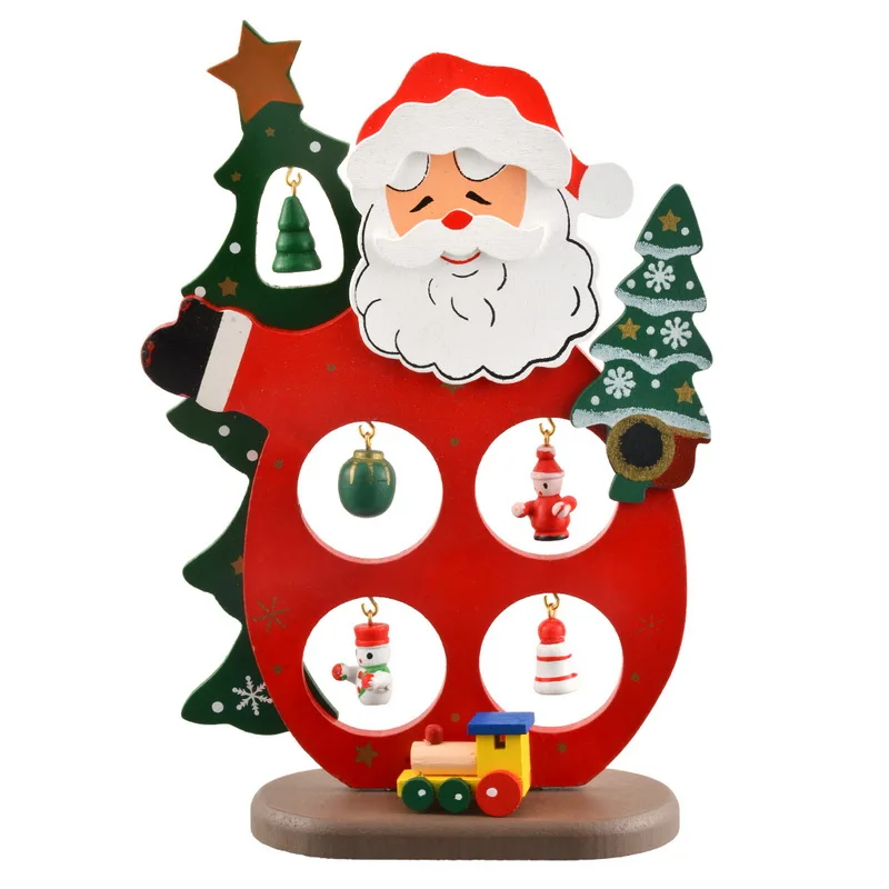 Dozzlor 1Set Wood Santa Claus Decor Home Wooden Christmas Tree Snowman