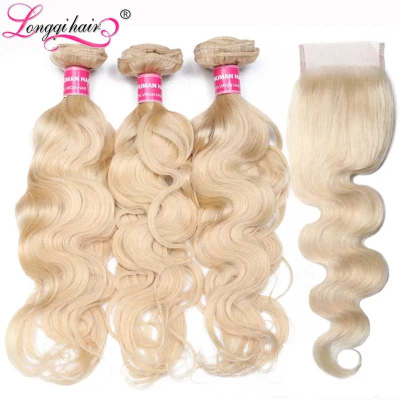 

Longqi 613 Honey Blonde Bundles With Closure Body Wave Brazilian Hair Weaves 4x4 Blonde Bundles With Closure Remy Human Hair