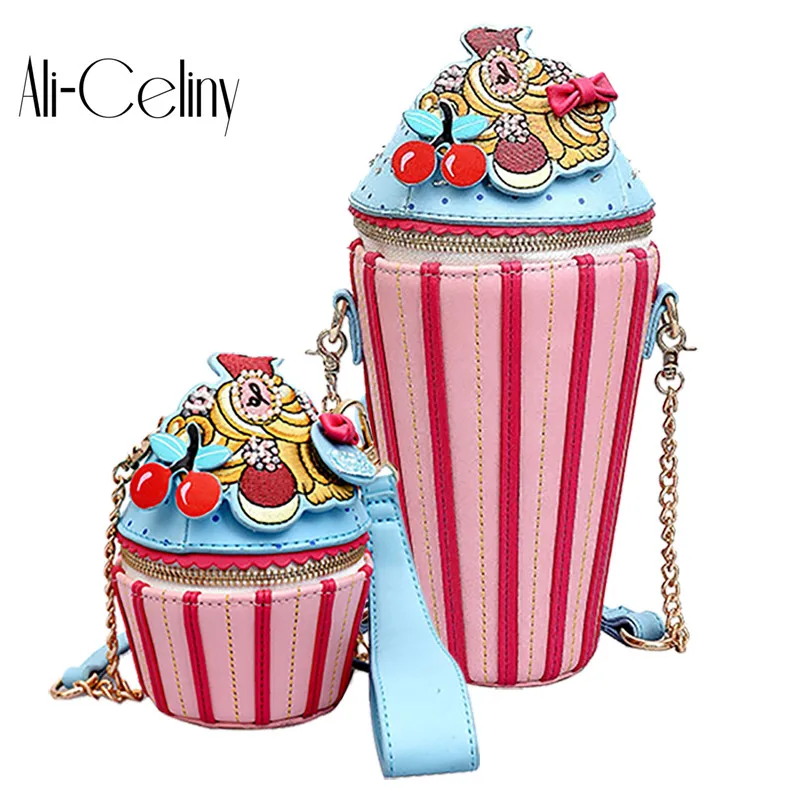 2019 Cute Cartoon Women Ice Cream Cupcake Mini PU Leather Bags Small Chain Clutch Crossbody Girl Shoulder Messenger Bag