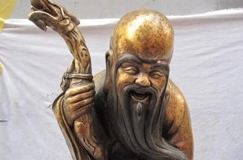 

24"China Folk collection classical Bronze Boy crane longevity God Buddha statue