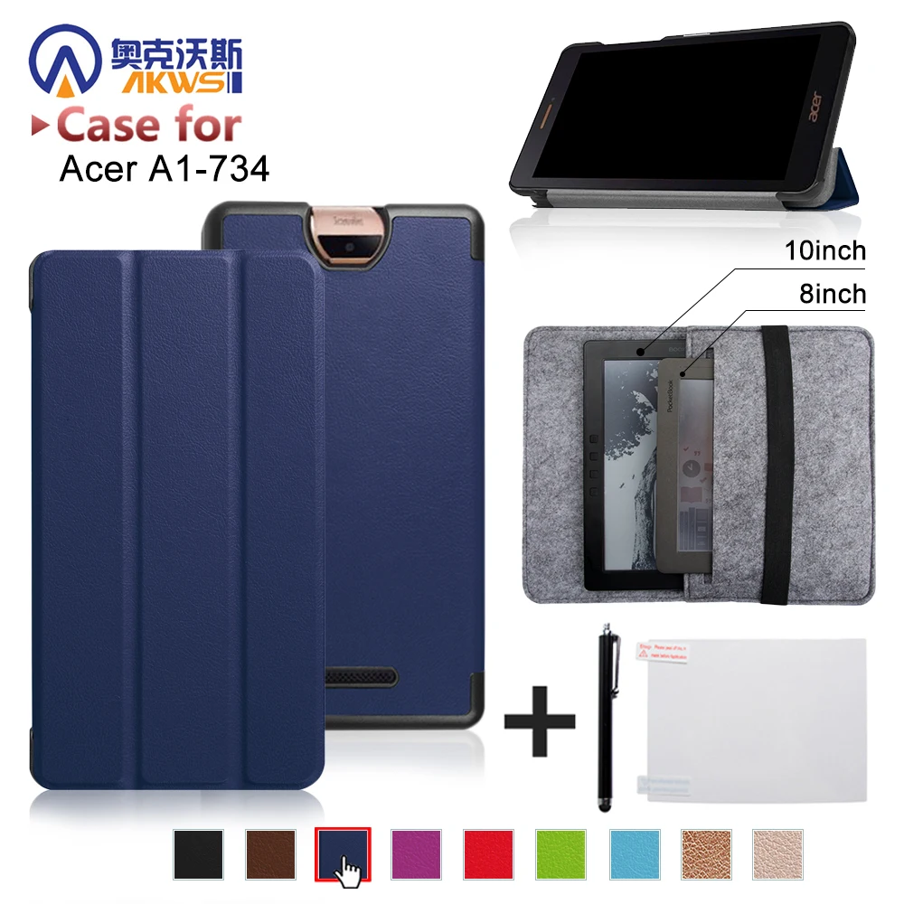 

For new Acer Iconia Talk S A1-734 7" Tablet Slim stand PU leather cover case+sleeve bag+screen protector+stylus
