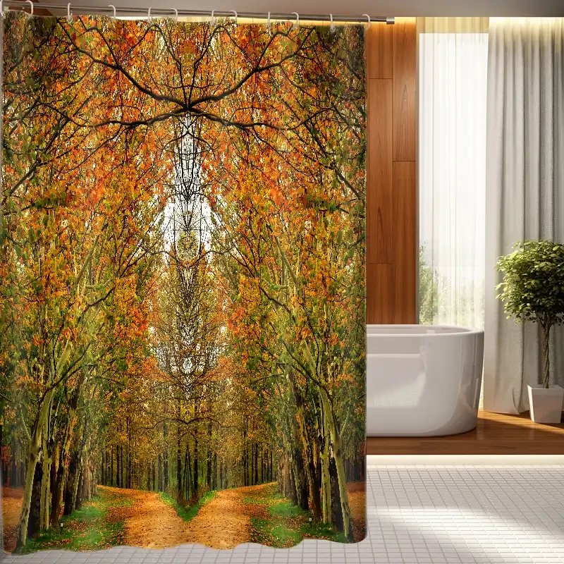 Nature 3d Shower Curtains Woods Peach Blossom Bathroom Curtain