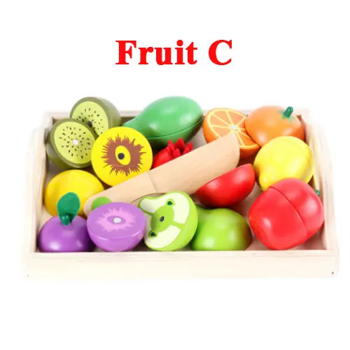 Новые 8 типов 1 Набор деревянные кухонные игрушки для резки фруктов, овощей, миниатюрная еда для детей, деревянная раннее развитие ребенка, игрушка для еды, подарок - Цвет: Fruit C