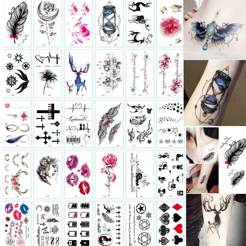 Bittb Цветочные Временные татуировки бабочки Цветочные олени буквы поддельные татуировки наклейки для женщин девочек дети боди-арт 30 дизайн/набор