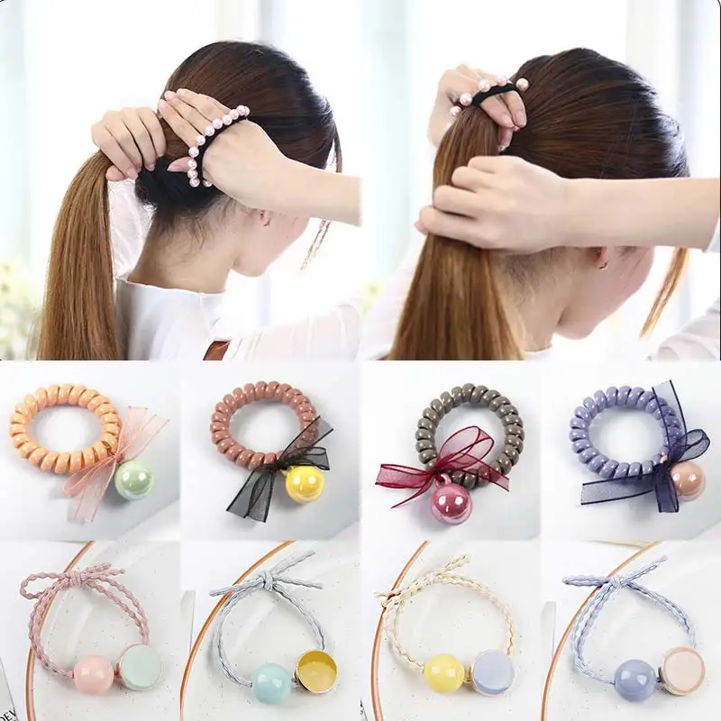 

Large pearl adjustable hair rope fashion beaded ball hairband women girls hair rngs tie ponytail holder elastic hair accessory