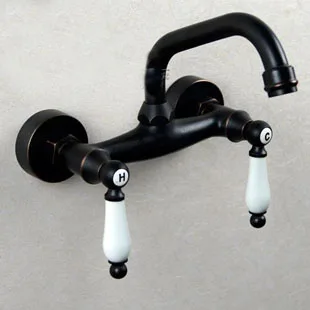 

wall mounted Black Brass bronze antique Faucet Ceramics Vintage Hot And Cold Faucet Washbasin Mixer Sink Faucet Mixer Tap