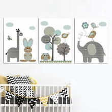 Giraffe Elephant Rabbit Owl Wall Art Canvas Painting Nordic Posters And Prints Animal Wall Picture Kids Baby Room Nursery Decor