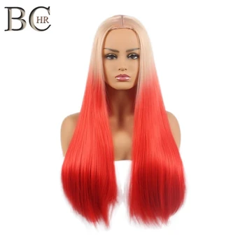 

BCHR Long Straight Middle Part Synthetic Wigs for Women Ombre Wigs Red Color Hair Free Shipping