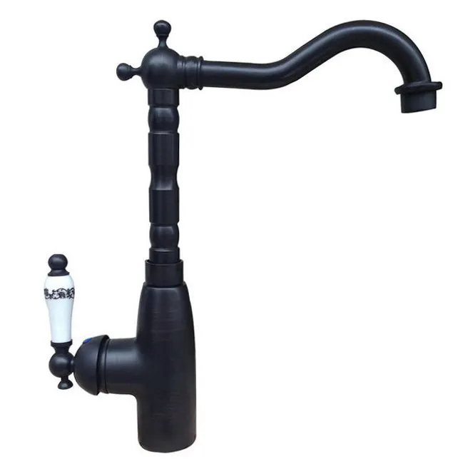 Black Oil Rubbed Brass Single Handle Swivel Spout Kitchen Sink Faucet Cold & Hot Mixer Tap asf107