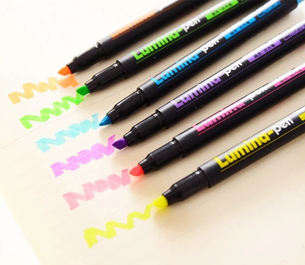 

6 pcs/Lot Lumina pens Highlighter for paper copy fax DIY drawing Marker pen Stationery office material School supplies