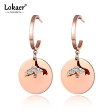 Lokaer серьги из розового золота и нержавеющей стали с буровым диском, богемные стразы, рыбий хвост, креативное ювелирное изделие для женщин и девушек E19103