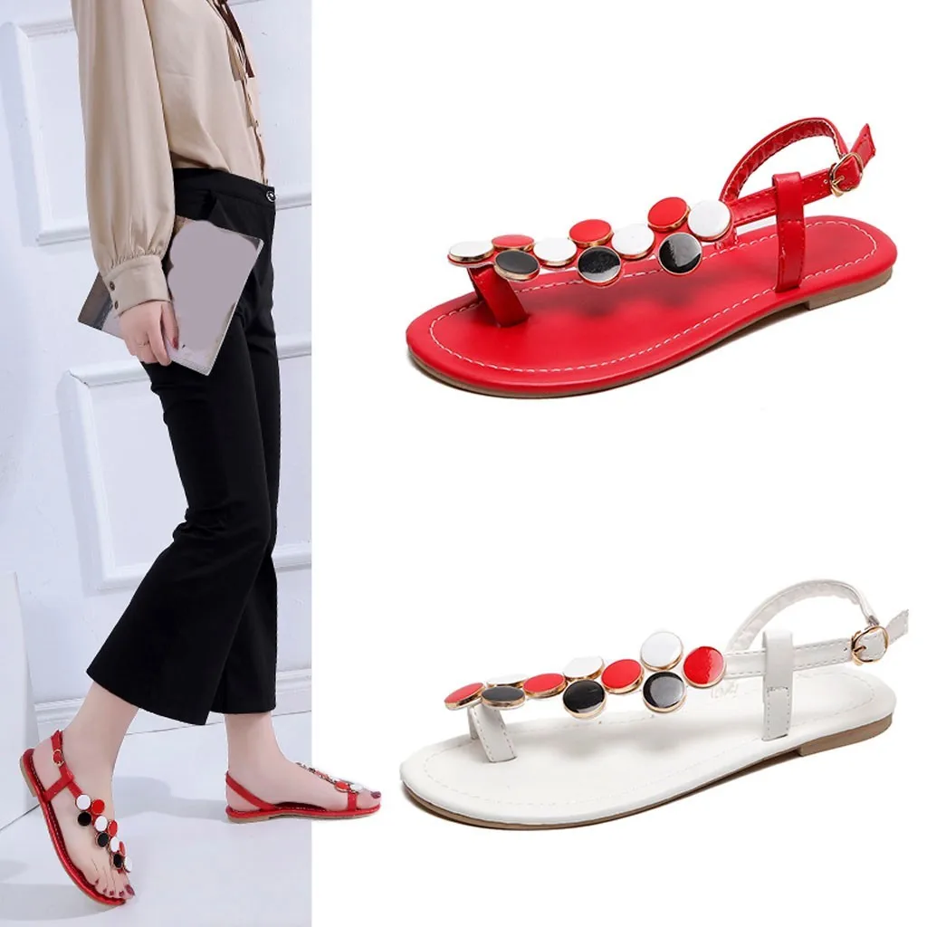 

Women Summer Crystal Open Toe Back Strap Beach Walk Shoes Roman Style Red White Sandalias Female Clip Toe Flat Bottom Sandals