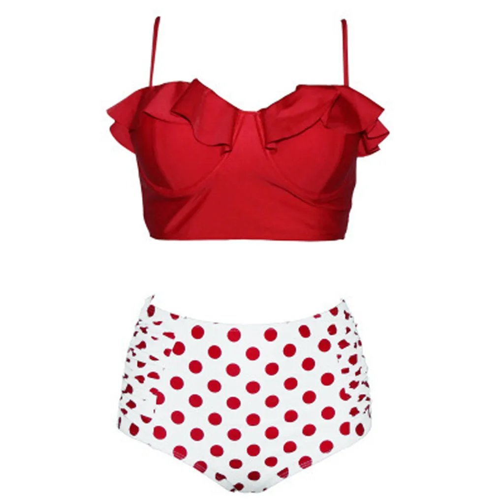 

Swimsuits Summer 2019 Women Two Pieces Bathing Suits Top Ruffled With High Waisted Bottom Bikini Set maillot de bain femme