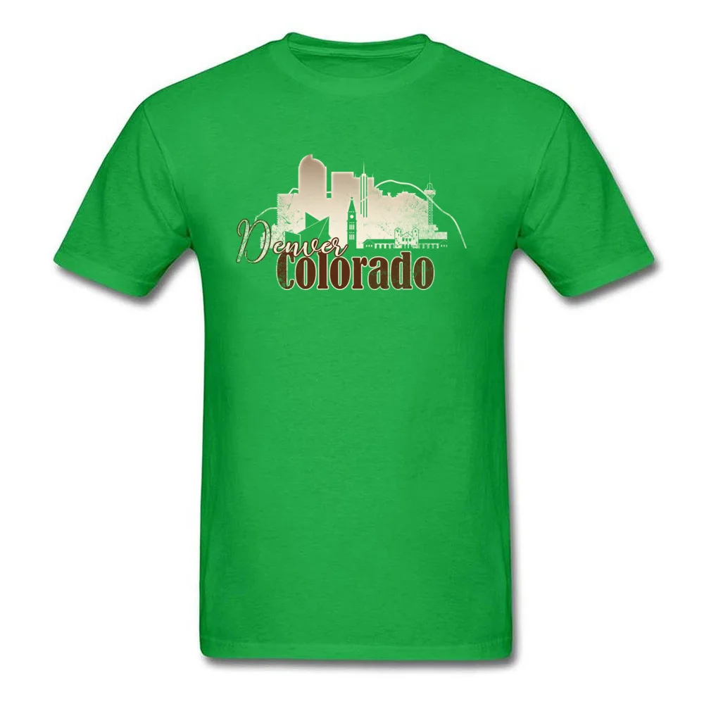 Tops Shirts Denver Colorado Grunge Skyline Summer/Autumn Short Sleeve Cotton Round Collar Mens T Shirt Printed Tee Shirts Funky Denver Colorado Grunge Skyline green