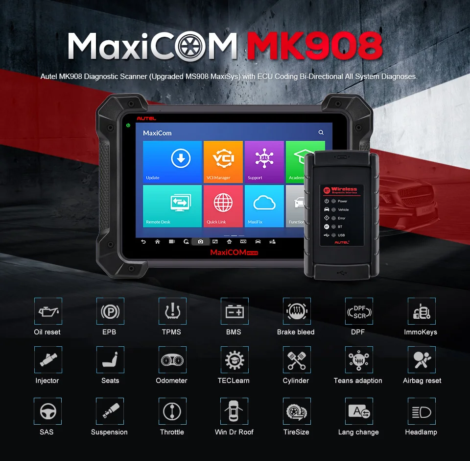 Autel MaxiCOM MK908 автоматический диагностический сканер расширенный полный системы ECU кодирования инструмент