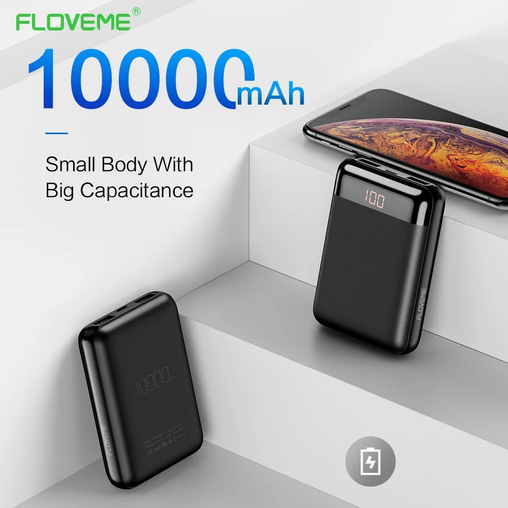 FLOVEME Dual 10000mAh Power Bank Mini 5V 2A быстрая зарядка портативное зарядное устройство для