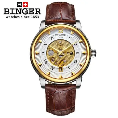 Switzerland Binger Mens Watches Top Brand Luxury Men Watch Sport Automatic Mechanical Leather Wristwatch relogio masculino