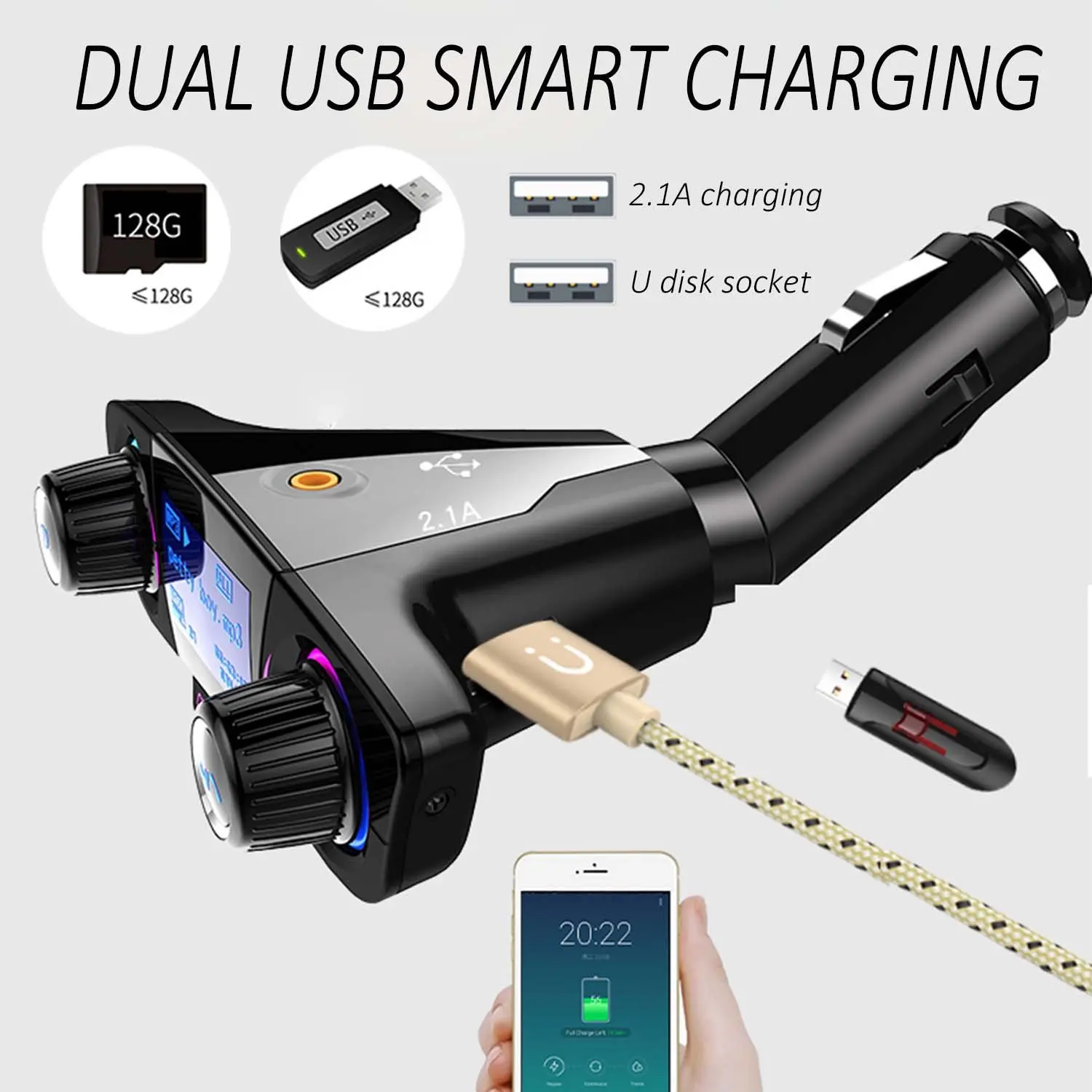  SRUIK Bluetooth FM Transmitter Car MP3 Player Hands-Free Car Kit Wireless Radio Audio Adapter with 
