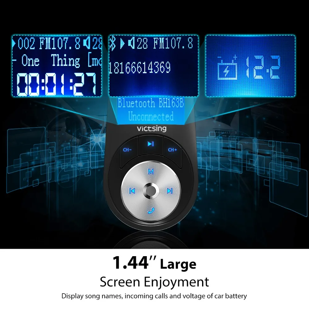 VicTsing New Bluetooth Transmitter Wireless Hand-free Car Kit MP3 Auto Player With Large ScreenDual USB PortsTF Card Slot (3)