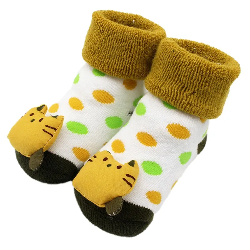 Детские носки с рисунками; нескользящие носки для новорожденных девочек и мальчиков; тапочки; зимние носки - Цвет: 01-5