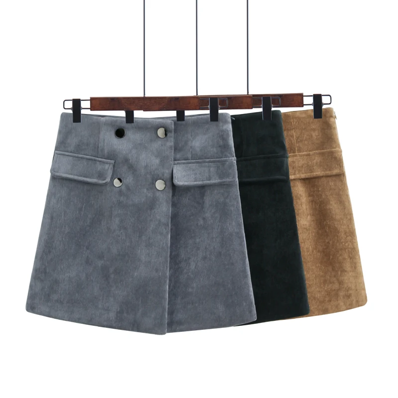 

2018 Winter Autumn Corduroy Skirt Ladies Fashion High Waist Skirts Women's Casual Fashion Black Brown Gray Mini Saia Mujer