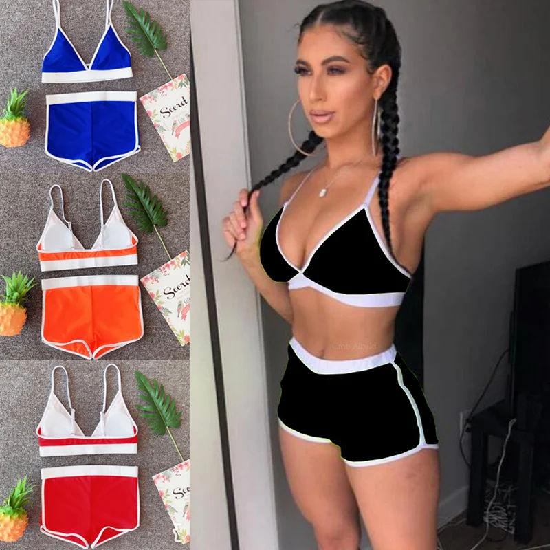 

ZOGAA Sexy Women Swimsuits Contrast Color Push Up Padded Bra Bottoms Bikini Swimwear Bathing Suits Female Beach Wear