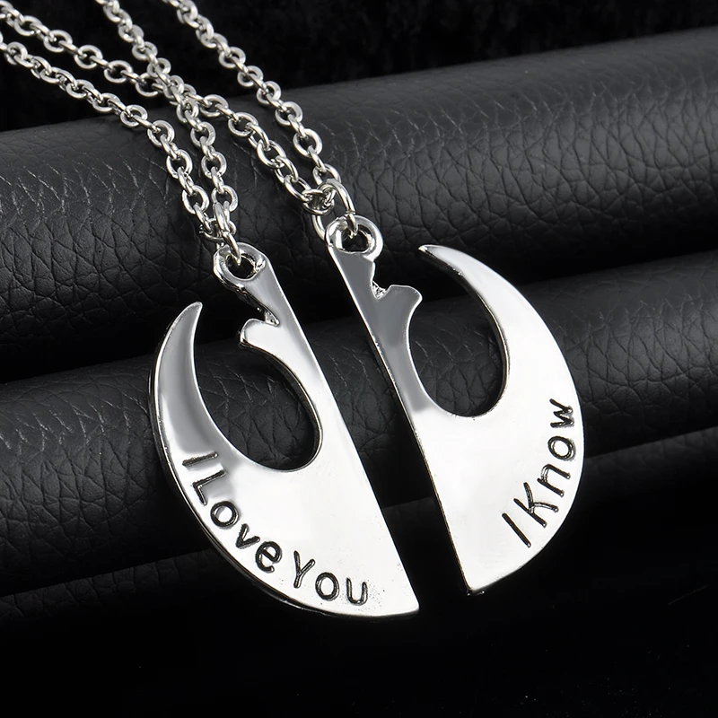 

Star War "I love you"" I know" Charming Splice Pendant Necklace Women Gifts Alloy silver plated Color Pick Jewelry