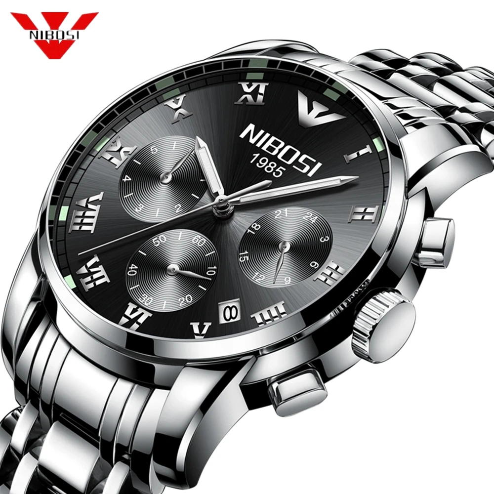 

NIBOSI Luxury Brand Men Watches Chronograph Men Sports Watches Waterproof Full Solid Steel Men Quartz Watch Relogio Masculino
