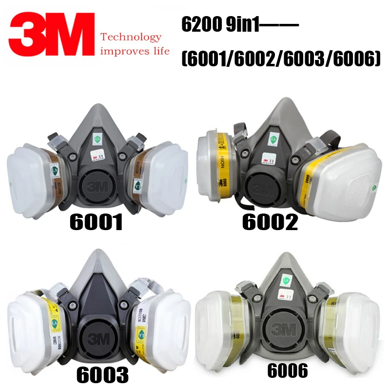 3M 6200+6001/6002/6003/6006 Half Facepiece Reusable Respirator Gas Mask