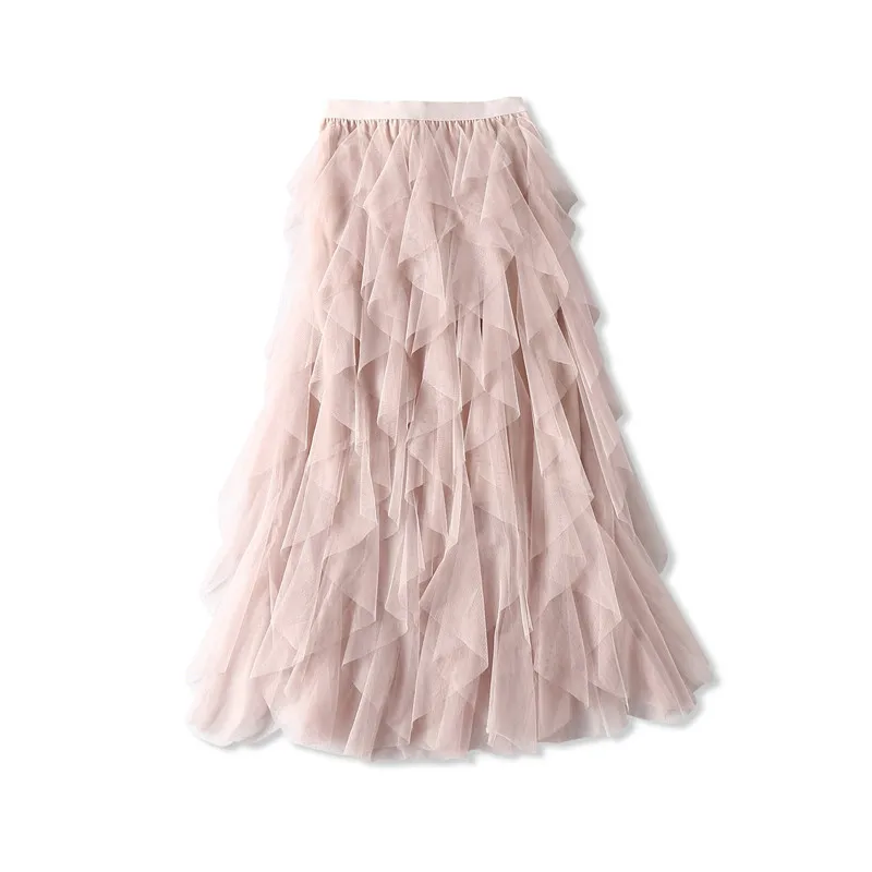 

Spring Summer Fashion Tulle Skirts Womens Black Gray Green Pink Adult Tulle Skirt Elastic High Waist Pleated Female Gauze Skirt