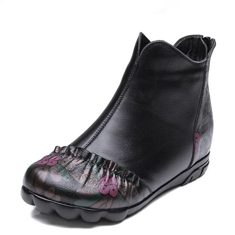 

ZXRYXGS Brand Boots Printing Real Leather Shoes Woman Warm Comfort Snow Boots 2018 New Winter Fashion Shoes Flat Women Boots