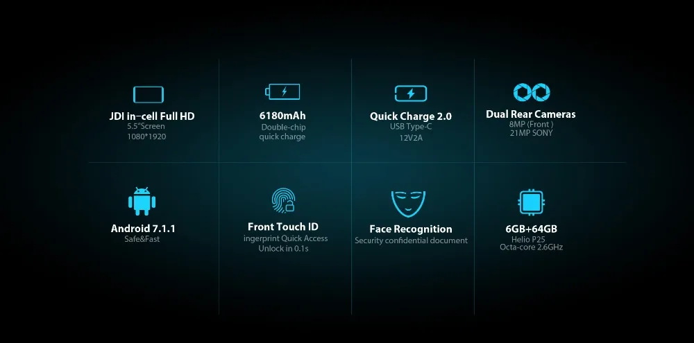 Blackview P6000 Распознавание лиц смартфон 5," FHD Full Экран Helio P25 Octa Core 6 ГБ+ 64 ГБ 6180 мАч Батарея 21+ 0,3 Мп 4G телефон