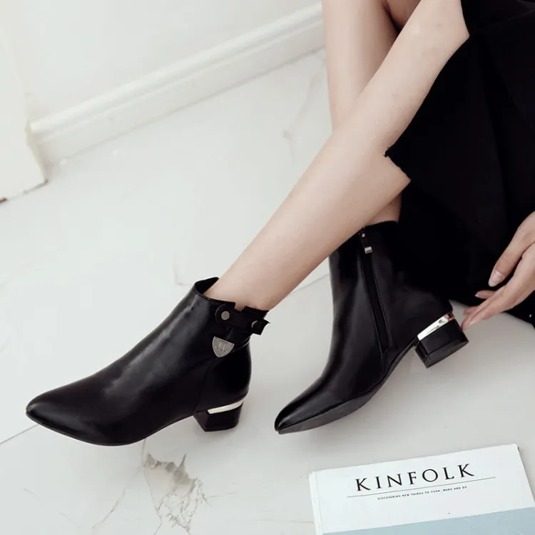 

Big Size 11 12 13 Sweet European and American side zipper boots with round head, flat heel and short barrel