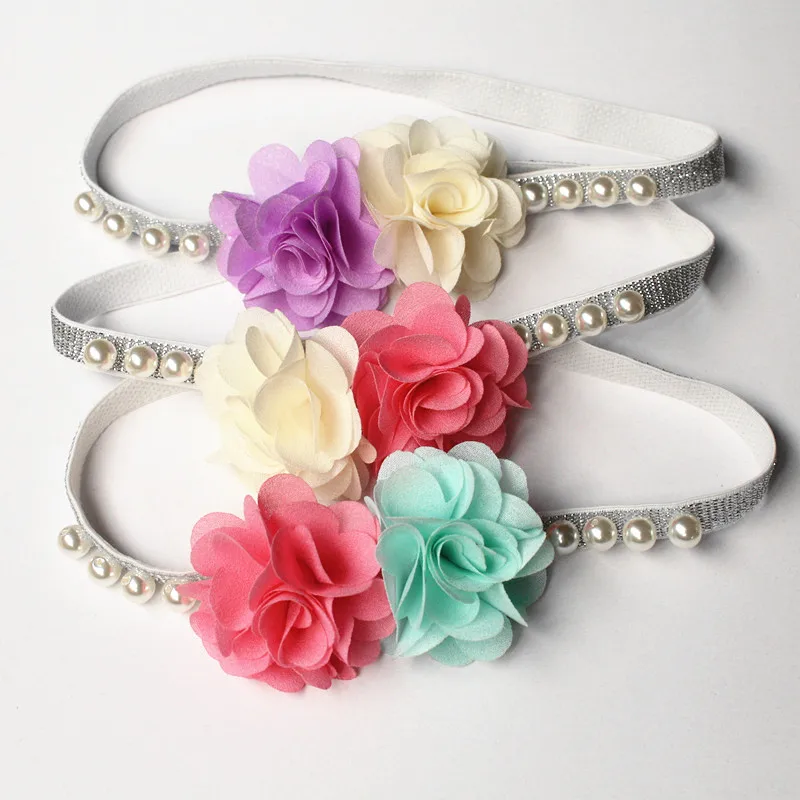 

New 15pcs/lot Chiffon Floral Hairbands Double Flower Kids Headbands Kawaii Children Hairbands Infant Baby Girls Hair Accessories