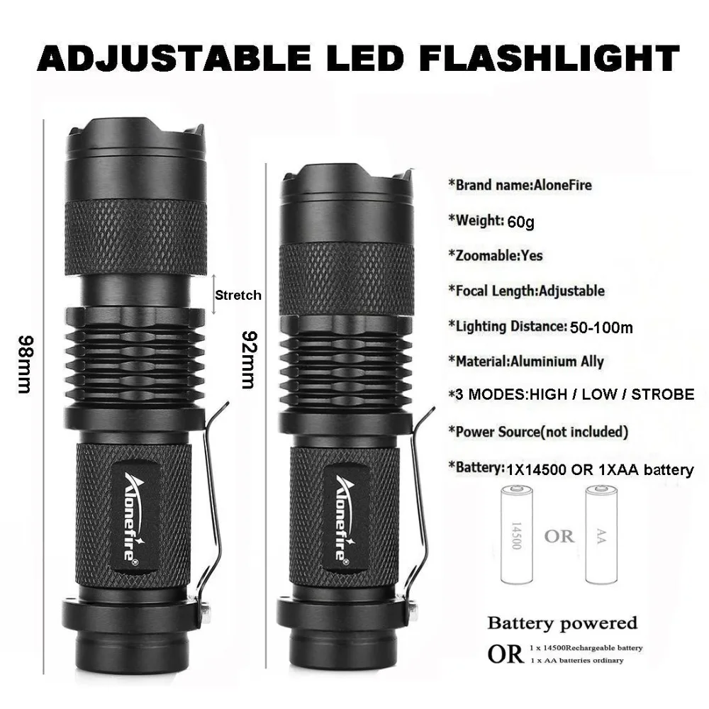 Светодиодный тактический фонарик Alonefire SK68 cree xpe q5 масштабируемый портативный