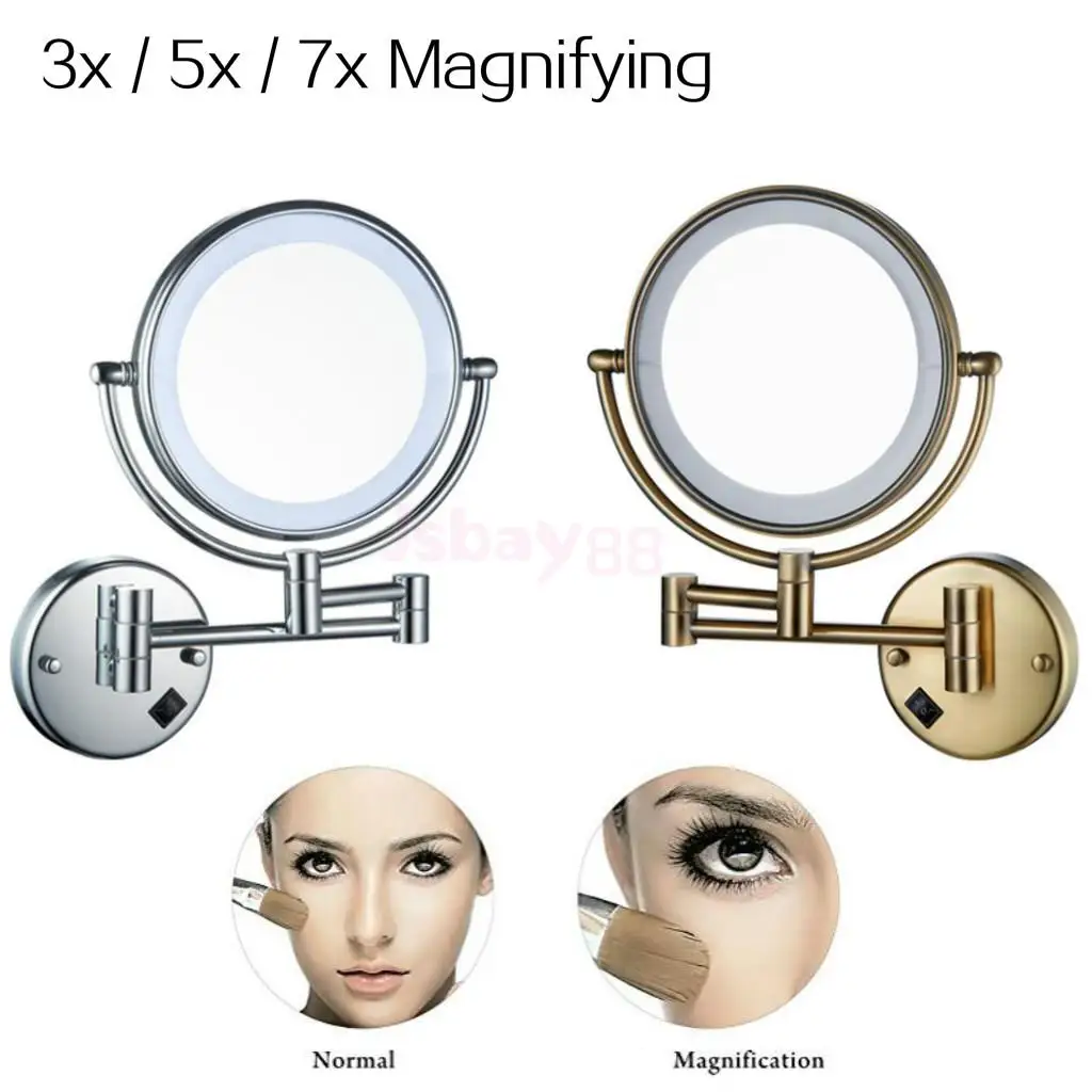  8' Bathroom Makeup Mirror with LED Light Wall Mount 3x / 5x / 7x Magnification Vanity Mirror Chrome - 32815696498