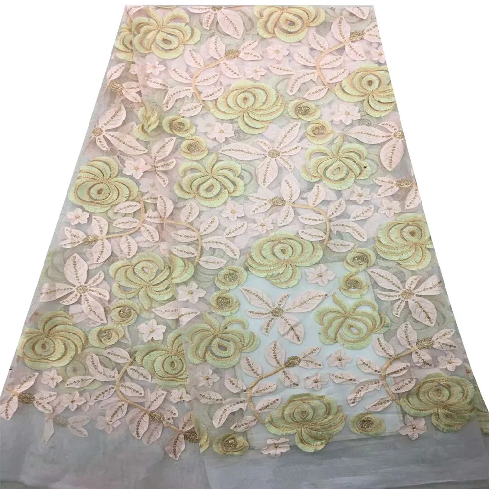 

African 2018 tulle Lace Fabric with sequins French special lace fabric with High Quality 5yards sequin lace fabric HJ697-1