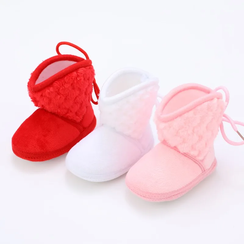 Пинетки для новорожденных зимние теплые однотонные Цвет плюс бархат перевязанные цветы новые ботинки для маленьких девочек 0-18 м