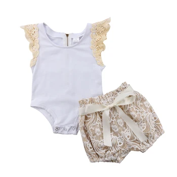 

Newborn Toddler Baby Girl Outfits Lace Tops Romper Shorts Pants Clothes Sunsuit