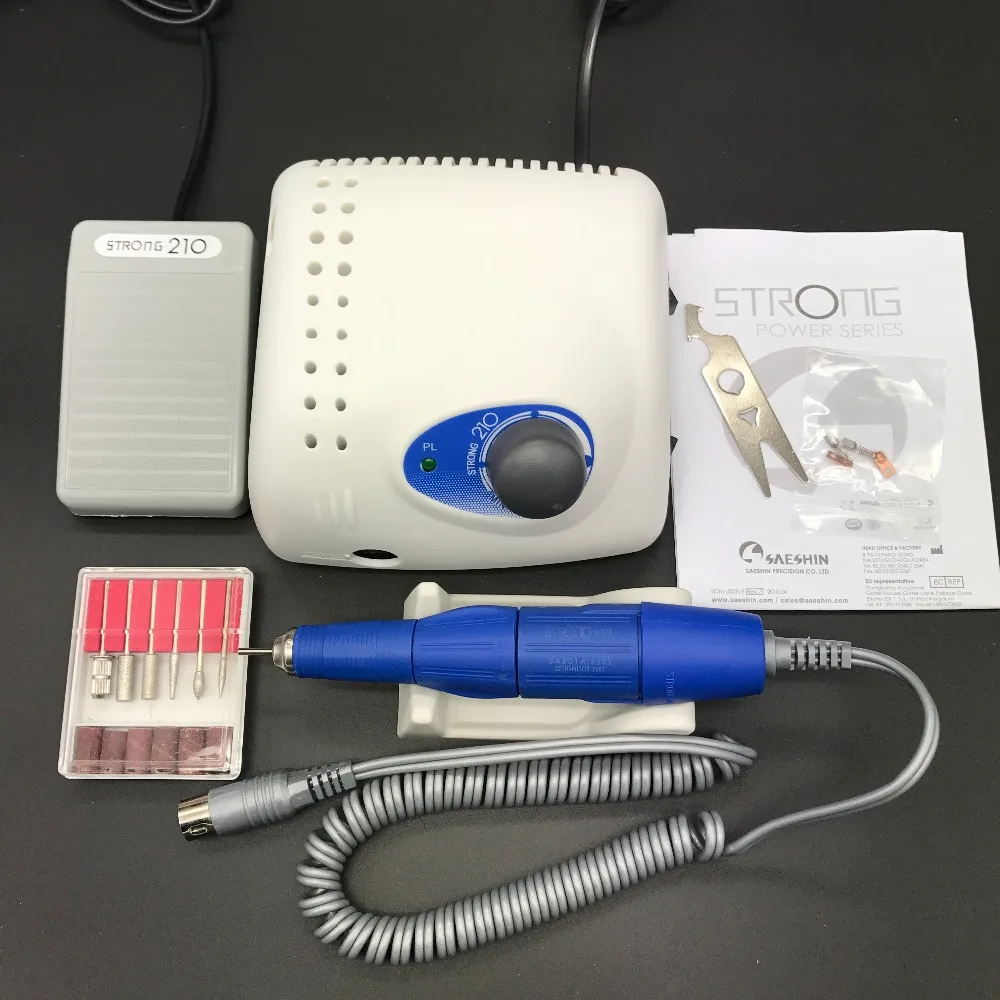 

65W 35000RPM Electric Nail Drill Machine Strong 210 Model 102L Handpiece Manicure Pedicure Nail File Bit Nail Art Equipment