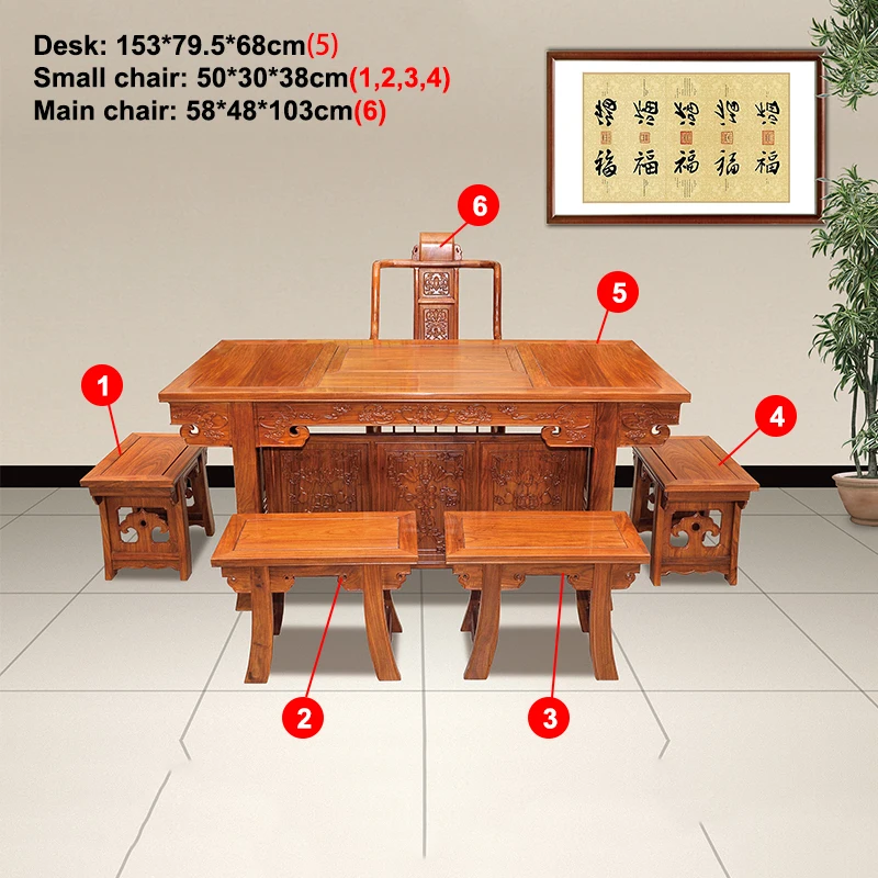 China Antique Tea Table Furnishings And Desk Chinese Special Hedgehog Rosewood Furnishings With 5 Chairs And A Desk