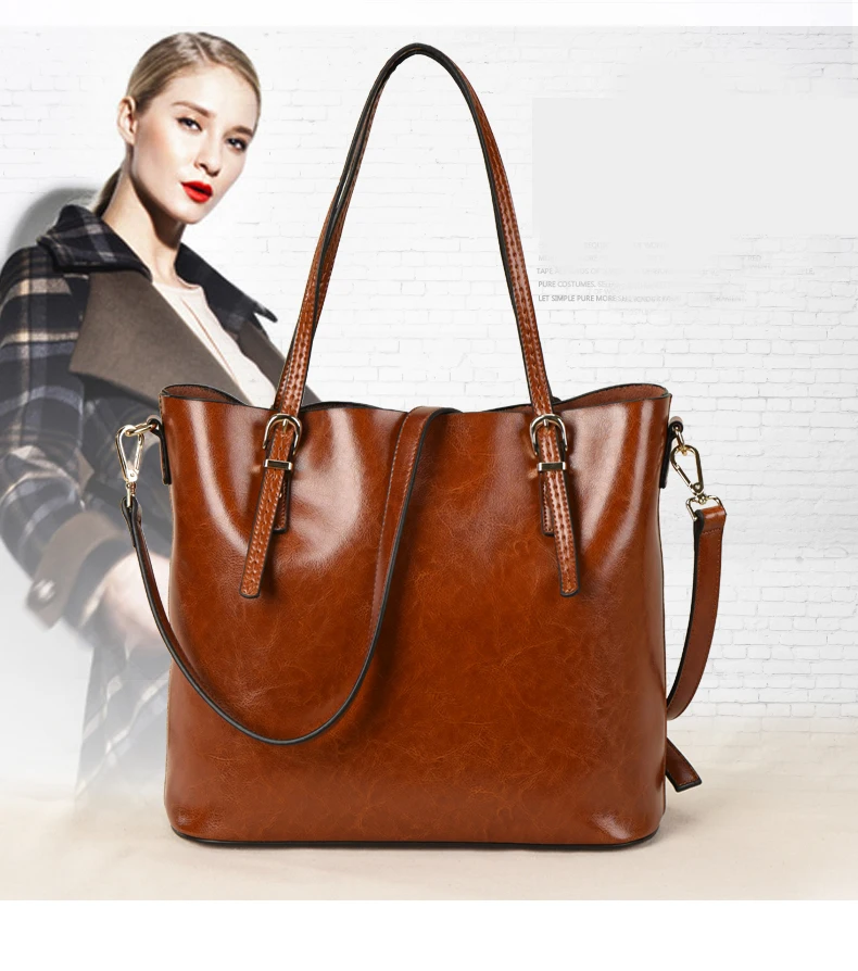 GESUNRY Brand 2018 Fashion Women Handbag Genuine Leather Women Bag Soft Oil Wax Leather Shoulder Bag Large Capacity Casual Tote (1)