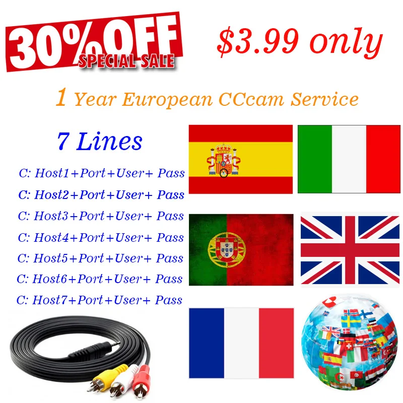 

European Full HD Clines CCcam Service for TV Digital Satellite Receiver GTmedia Solovox Freesat for Spain France Italy Portugal