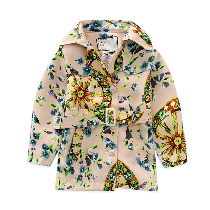 Children s trench coat autumn winter 2016 new baby boy girls clothes children flower print coat