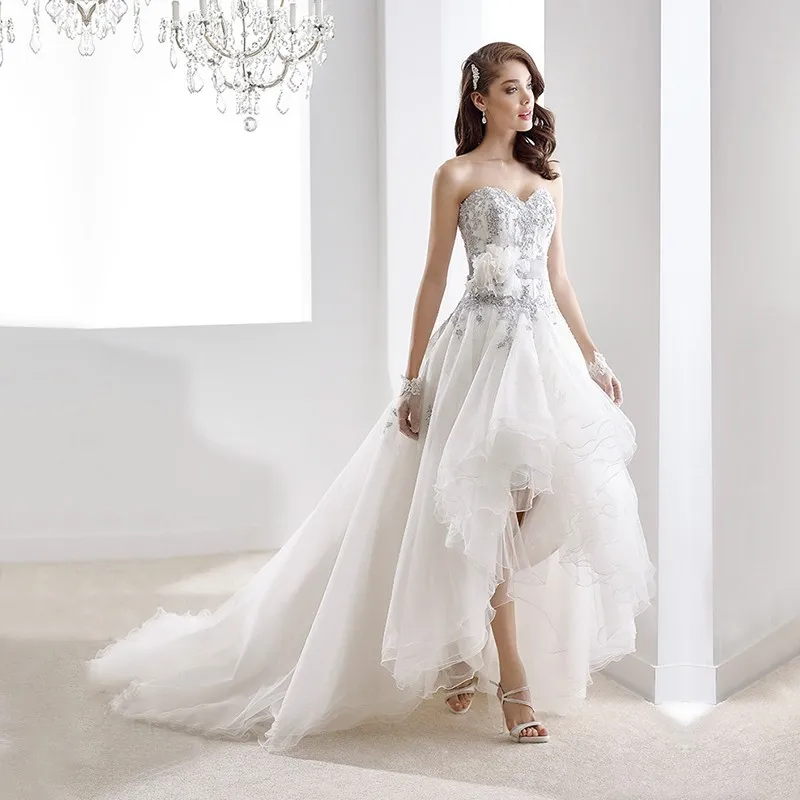 

Vestidos De Novia High Low Wedding Gowns 2017 Short Front Long Back Appliques Elegant Bride Gowns Casamento Robe De Mariage