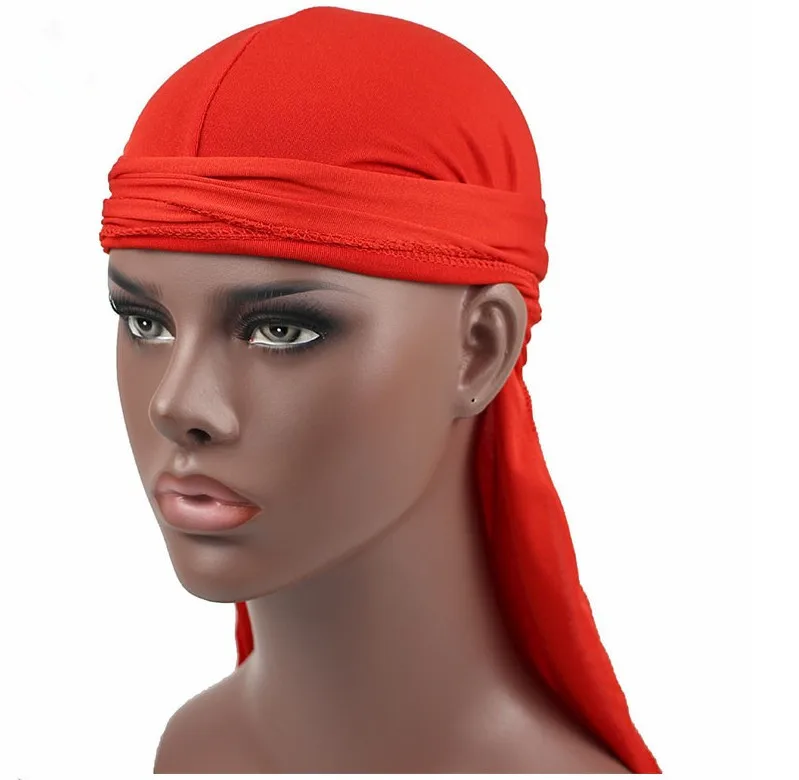 Новые роскошные Для мужчин спандекс спорт оголовье Durags Бандана тюрбан шляпа парики ДУ Durag Байкер удлиненные ремни DU-RAG стежка снаружи