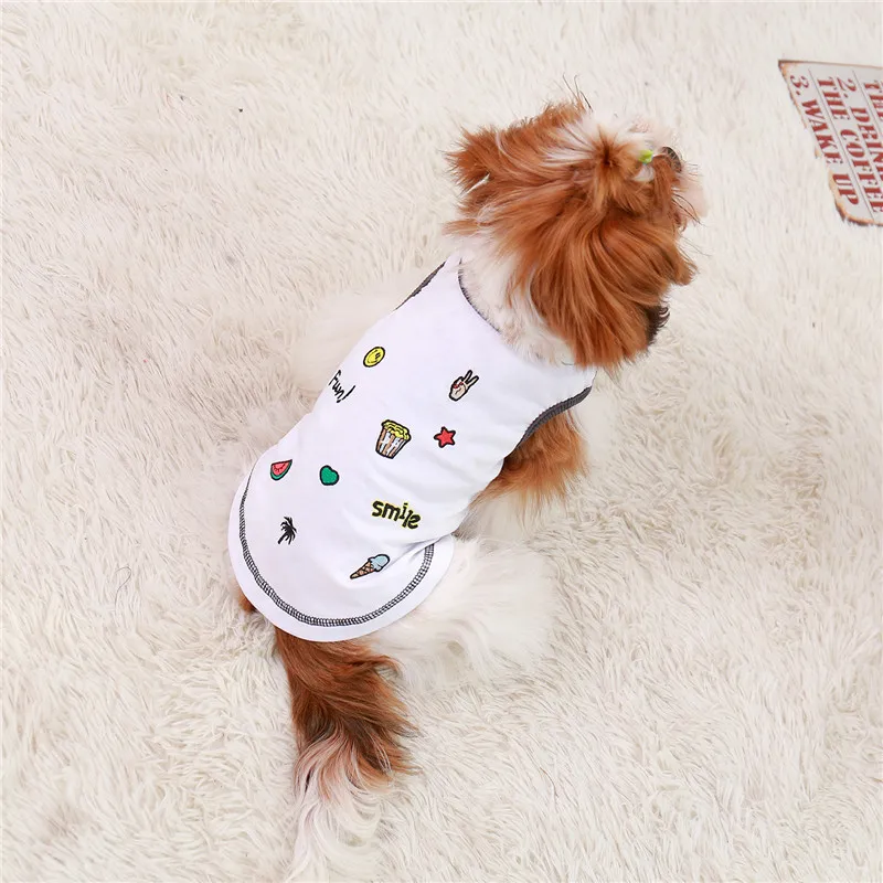 

White Dog Hoodie Summer Print Pattern Embroidered Hoodies Vest For Small Medium Dogs French Bulldog Pug Mesh Hoodie Clothing G33